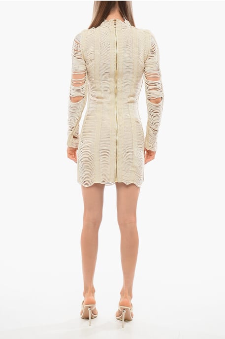 Lange meshjurk met mouwen in beige - Image 2