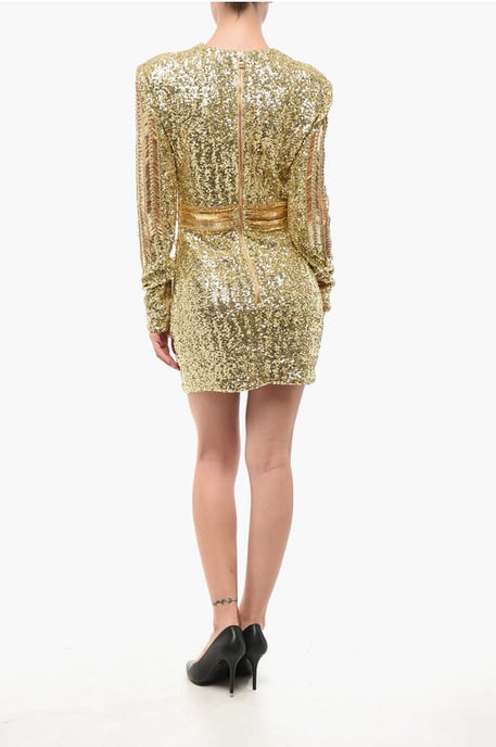 Mini-jurk met gouden effect, pailletten en kralen in goud - Image 2