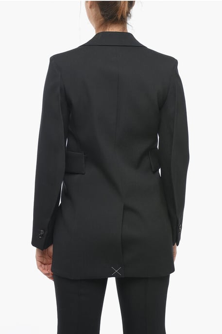 Stretch wollen blazer met gebogen mouwen in zwart - Image 2