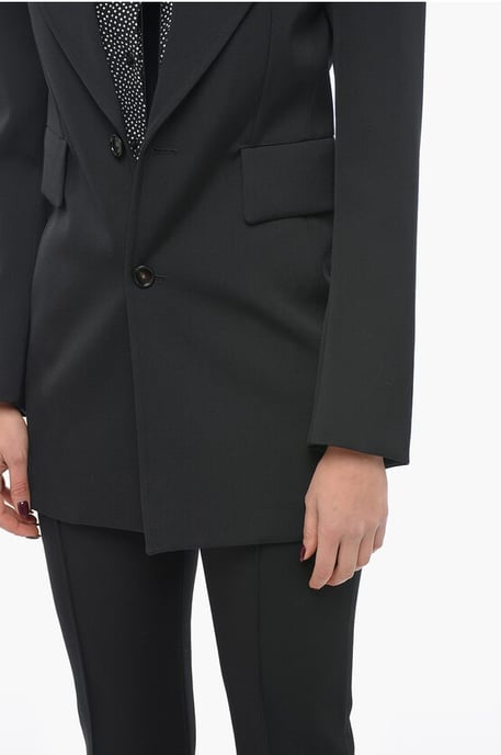Stretch wollen blazer met gebogen mouwen in zwart - Image 3