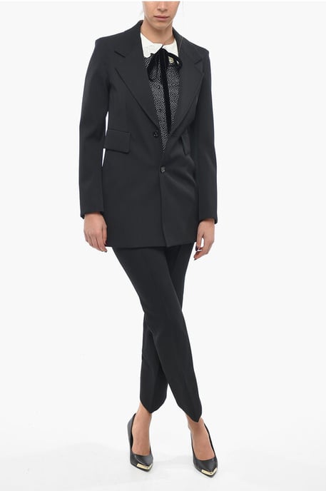 Stretch wollen blazer met gebogen mouwen in zwart - Image 4