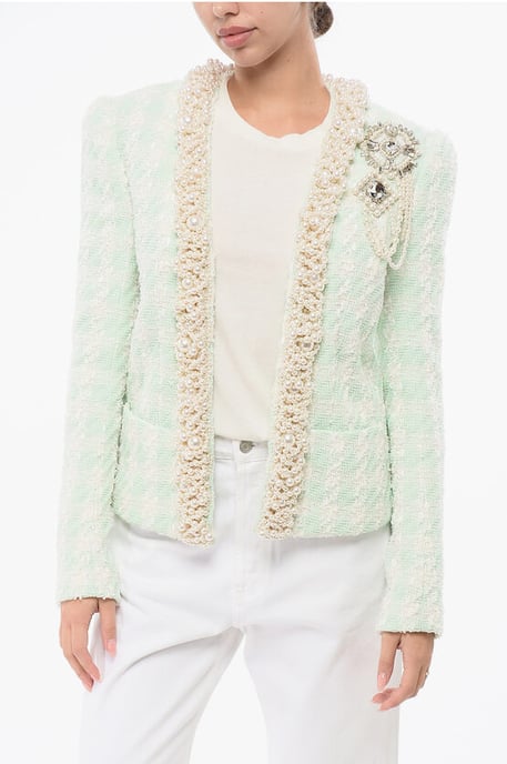 Tweed SIDE TO SIDE Blazer met decoratieve parels in lichtblauw - Image 1