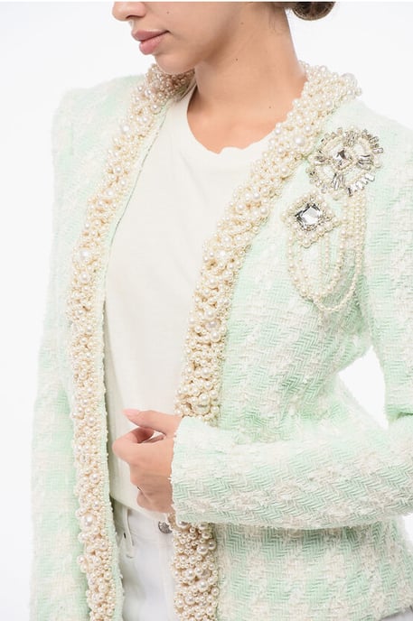 Tweed SIDE TO SIDE Blazer met decoratieve parels in lichtblauw - Image 3
