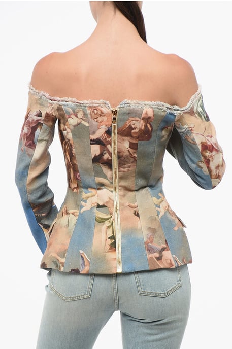 Gestreept linnen off-shoulder blazer in veelkleurig - Image 2