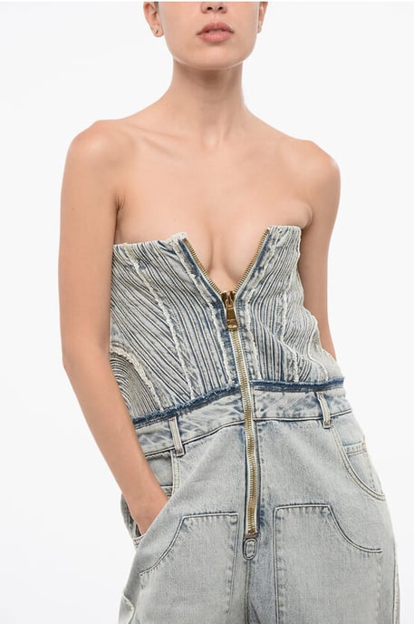 Mouwloze denim jumpsuit in blauw - Image 3
