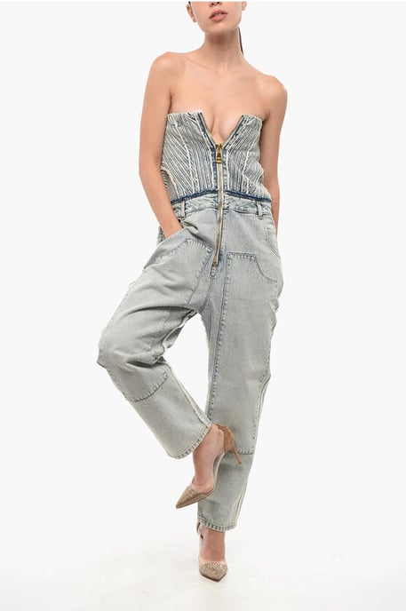 Mouwloze denim jumpsuit in blauw - Image 4
