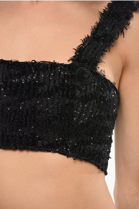 Effen crop top versierd met pailletten in zwart - Image 3