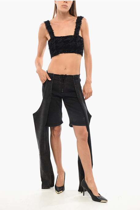 Effen crop top versierd met pailletten in zwart - Image 4