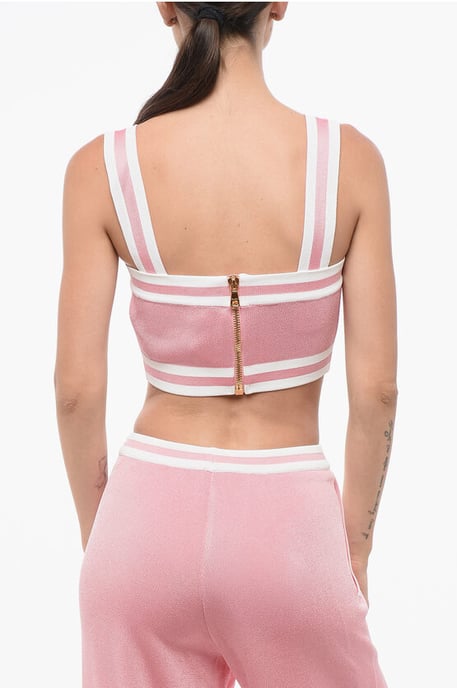 Gebreide crop top met ritssluiting in roze - Image 2