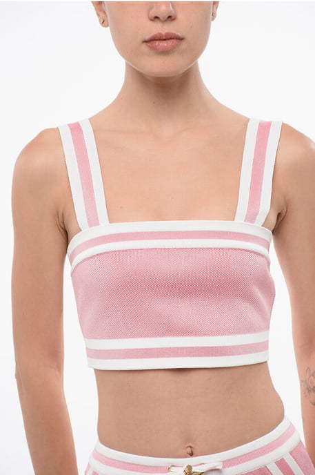 Gebreide crop top met ritssluiting in roze - Image 3
