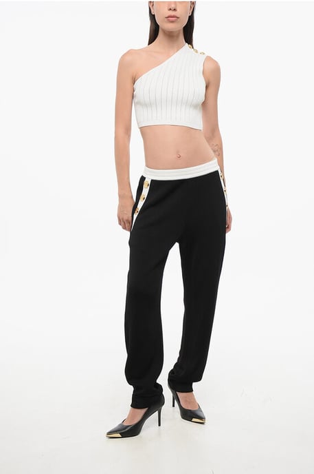 Geribbelde crop top met één schouder in wit - Image 4