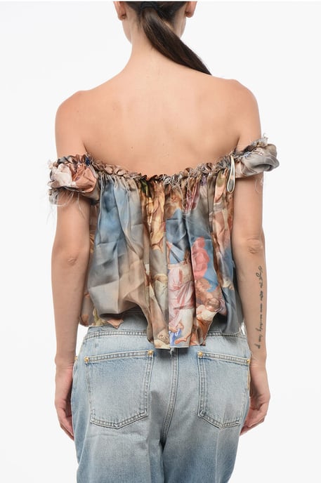 Bedrukte zijden off-shoulder top in veelkleurig - Image 2
