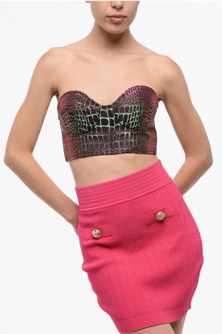 Strapless crop top met dierenmotief en iriserend effect in veelkleurig - Image 1