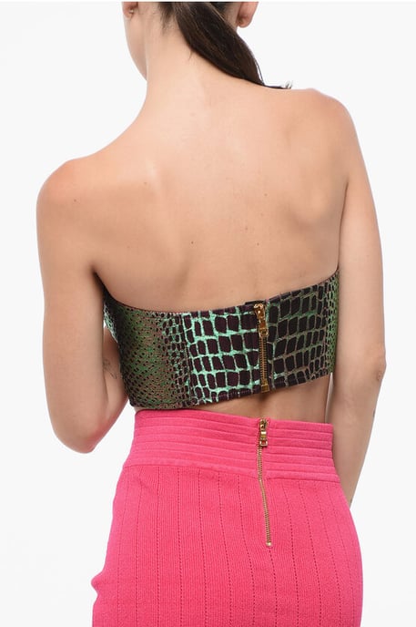 Strapless crop top met dierenmotief en iriserend effect in veelkleurig - Image 2