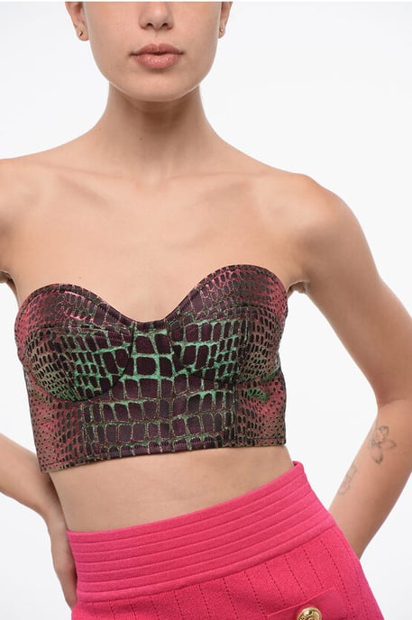 Strapless crop top met dierenmotief en iriserend effect in veelkleurig - Image 3