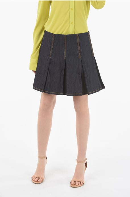 Denim geplooide minirok met ritssluiting aan de zijkant in blauw - Image 1