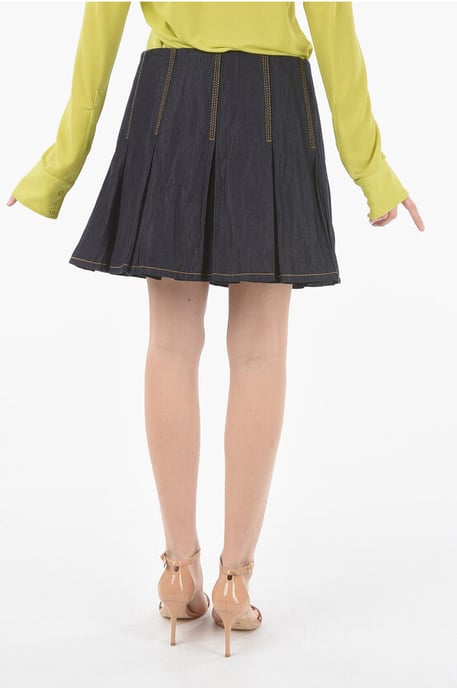 Denim geplooide minirok met ritssluiting aan de zijkant in blauw - Image 2