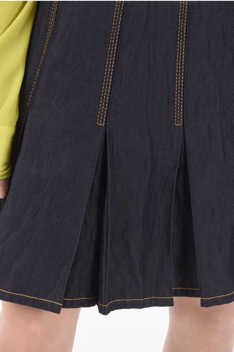 Denim geplooide minirok met ritssluiting aan de zijkant in blauw - Image 3