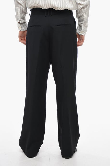 Wollen wijde broek met plooien aan de voorkant in zwart - Image 2