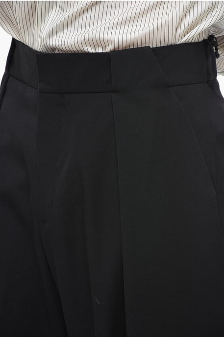 Wollen wijde broek met plooien aan de voorkant in zwart - Image 3