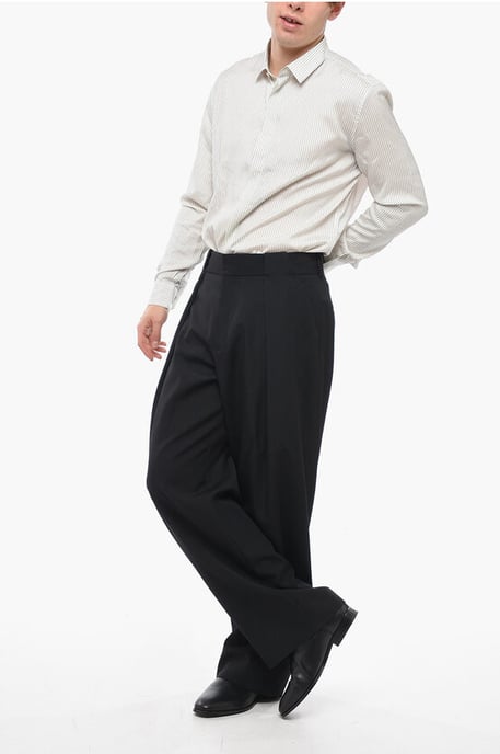 Wollen wijde broek met plooien aan de voorkant in zwart - Image 4