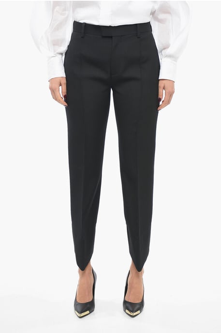 Wollen broek met plooien aan de voorkant en gebogen ontwerp in zwart - Image 1