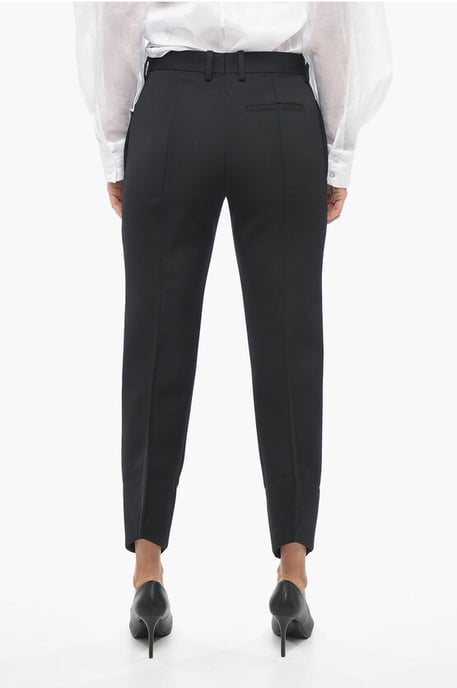 Wollen broek met plooien aan de voorkant en gebogen ontwerp in zwart - Image 2