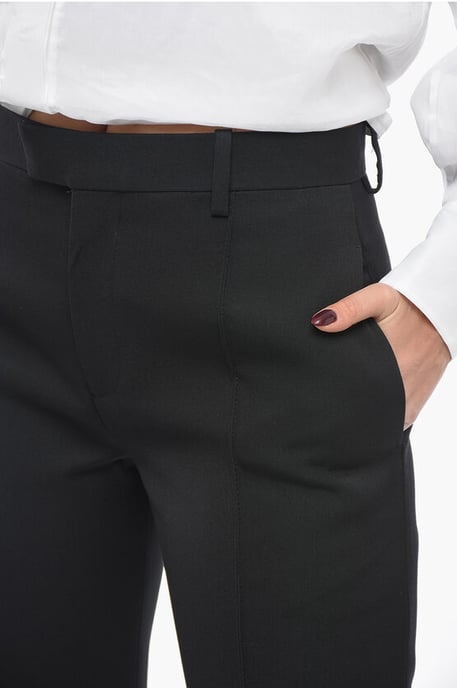 Wollen broek met plooien aan de voorkant en gebogen ontwerp in zwart - Image 3