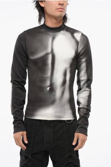 Getailleerde trui van technische stof met bodyprint in Nero, Grigio - Image 1