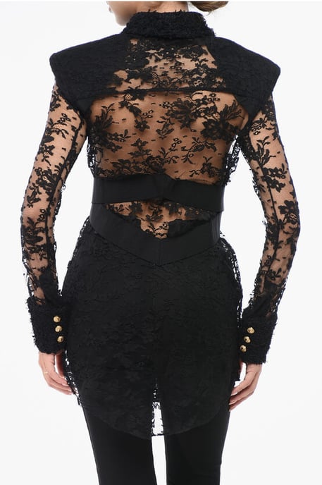 Kanten shirt met schoudervullingen in zwart - Image 2