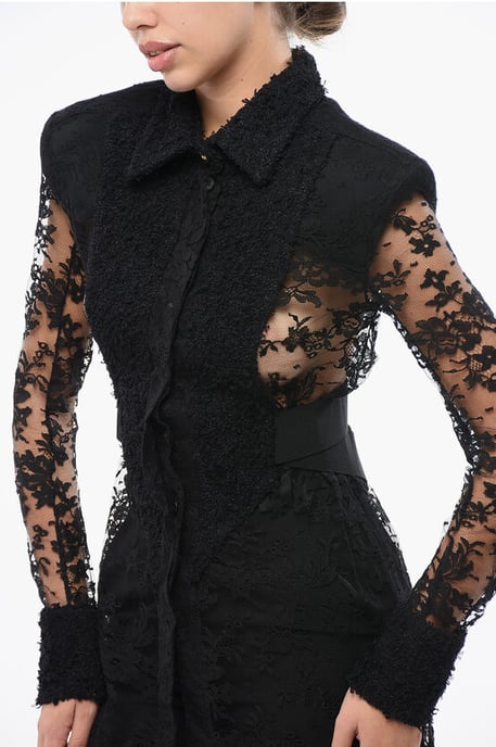 Kanten shirt met schoudervullingen in zwart - Image 3