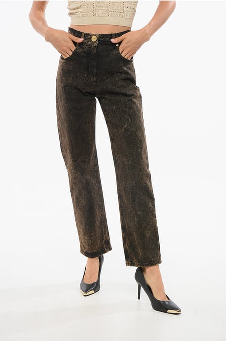 Acid Wash Effect Straight Fit Jeans 18cm in Marrone, Nero - Image 1