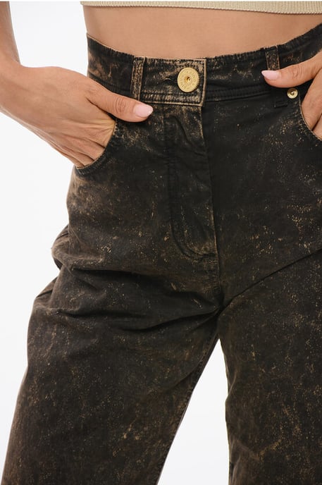 Acid Wash Effect Straight Fit Jeans 18cm in Marrone, Nero - Image 3