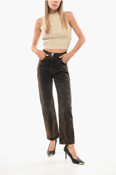 Acid Wash Effect Straight Fit Jeans 18cm in Marrone, Nero - Image 4