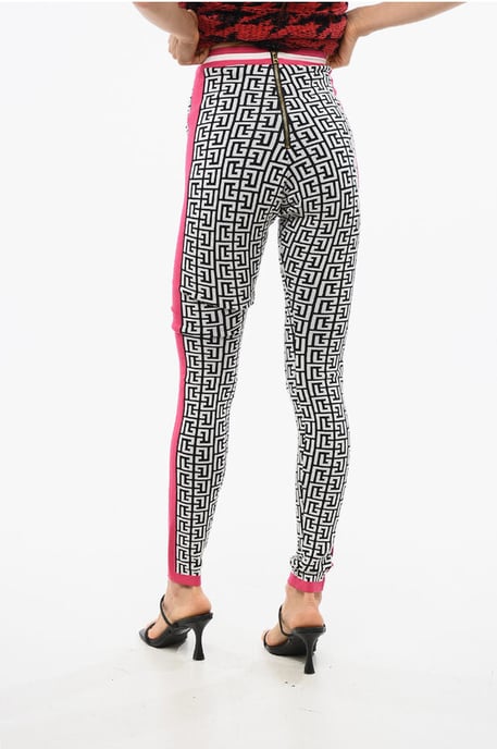 Gebreide legging met monogrampatroon in zwart en wit - Image 2