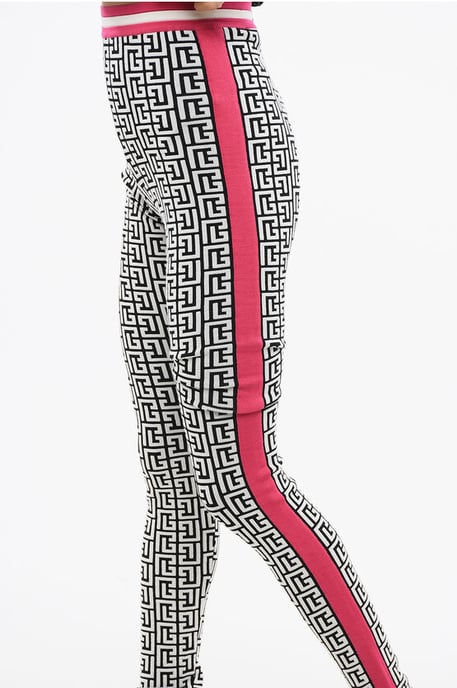 Gebreide legging met monogrampatroon in zwart en wit - Image 3
