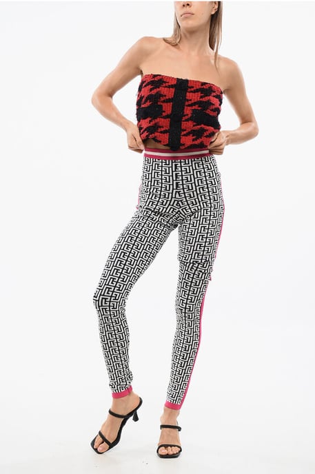 Gebreide legging met monogrampatroon in zwart en wit - Image 4
