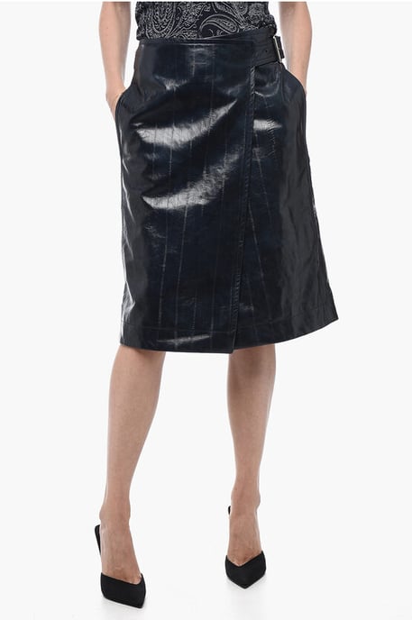 Leren A-lijn rok met riem in blauw - Image 1