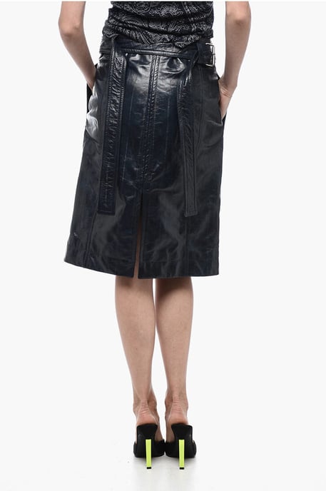 Leren A-lijn rok met riem in blauw - Image 2
