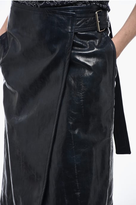 Leren A-lijn rok met riem in blauw - Image 3