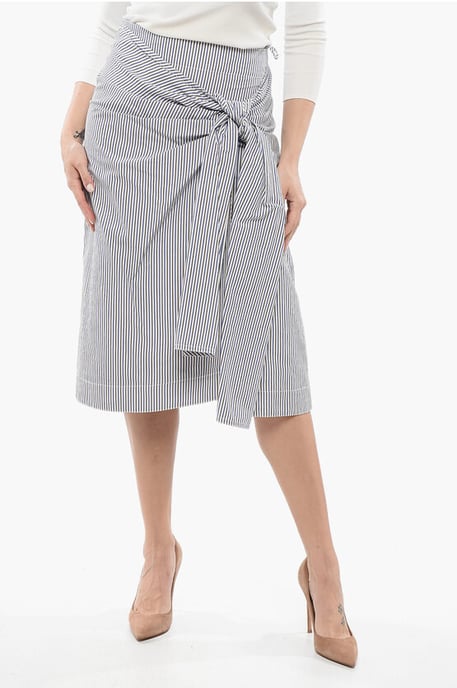 Gestreepte rok met knoopdetail in blauw - Image 1