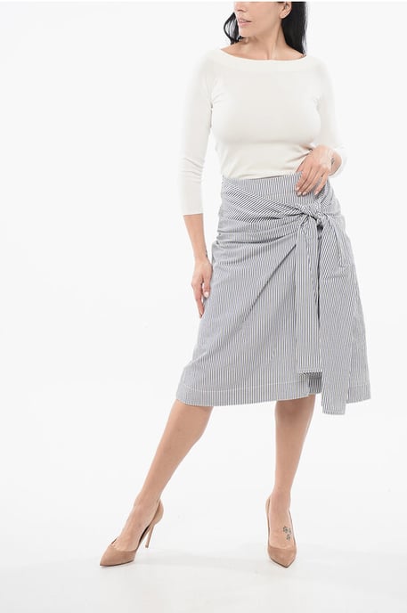 Gestreepte rok met knoopdetail in blauw - Image 4