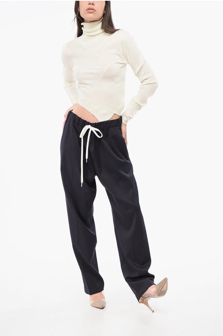 MM6 Virgin Wool Stretch Blend Broek met Trekkoord Taille in Blauw - Image 4