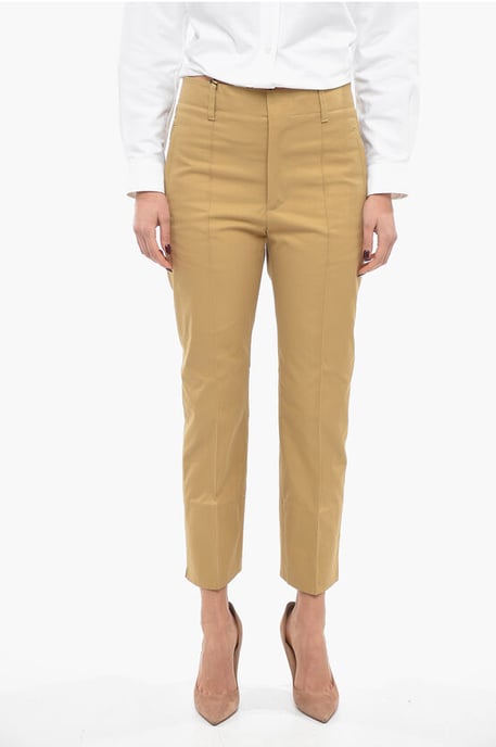 Katoenen, taps toelopende broek met plooien aan de voorkant in bruin - Image 1