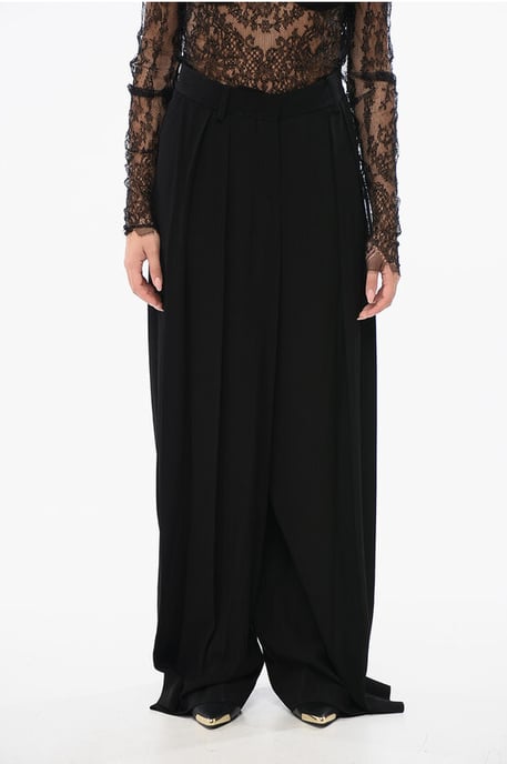Dubbelgeplooide viscose crêpe broek in zwart - Image 1