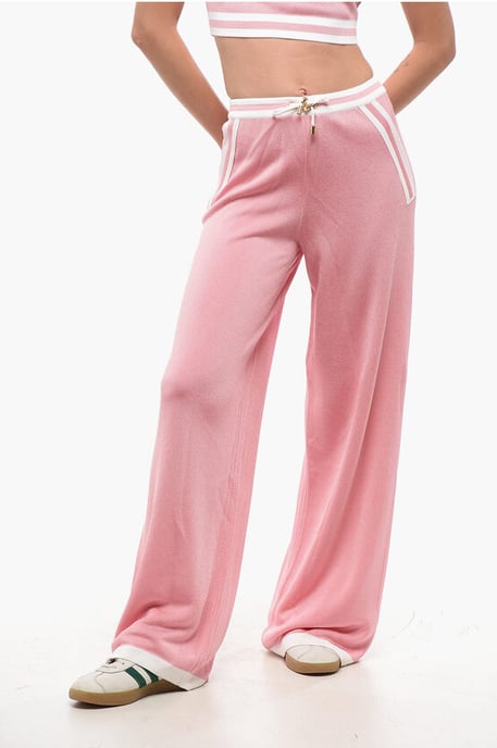 Casual broek met hoge taille en elastische tailleband in roze - Image 1