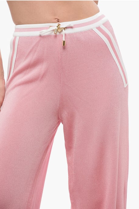 Casual broek met hoge taille en elastische tailleband in roze - Image 3
