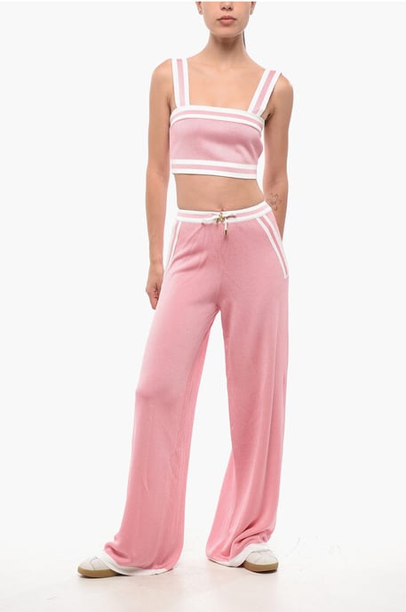 Casual broek met hoge taille en elastische tailleband in roze - Image 4