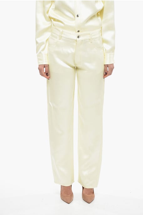 Viscose en zijdemix broek met losse pasvorm in geel - Image 1