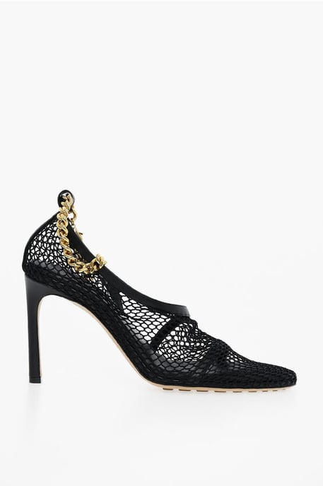 Mesh sandalen met goudkleurige kettingsluiting in Nero, Oro - Image 3